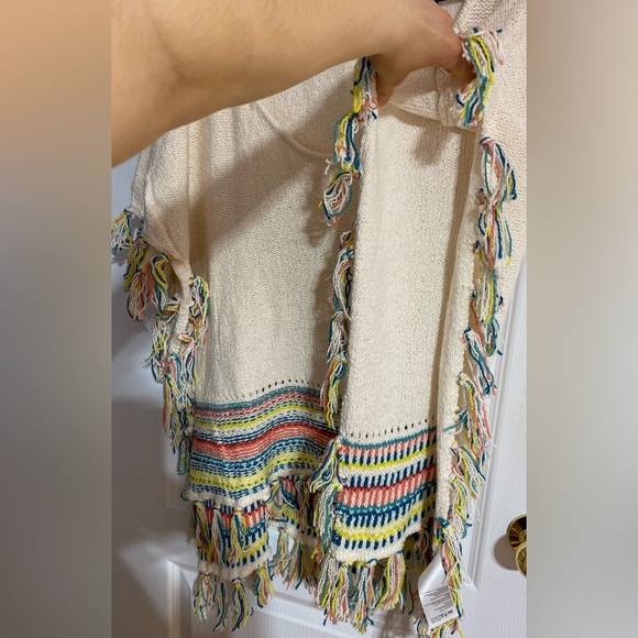 Roxy Knit Serene Morning Fringed High Low Colourful Coastal Poncho Medium/Large - Picture 11 of 15